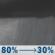 Tonight: Rain showers. Mostly cloudy. Low around 34, with temperatures rising to around 36 overnight. South wind around 5 mph. Chance of precipitation is 80%. New rainfall amounts less than a tenth of an inch possible. Tonight: Rain Showers